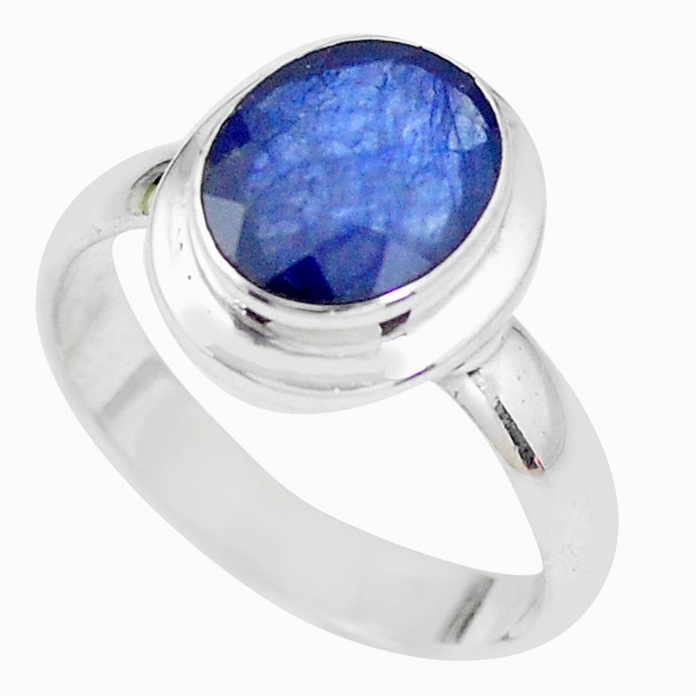 4.29cts NATURAL BLUE SAPPHIRE 925 SILVER SOLITAIRE RING JEWELRY SIZE 7.5 P21646