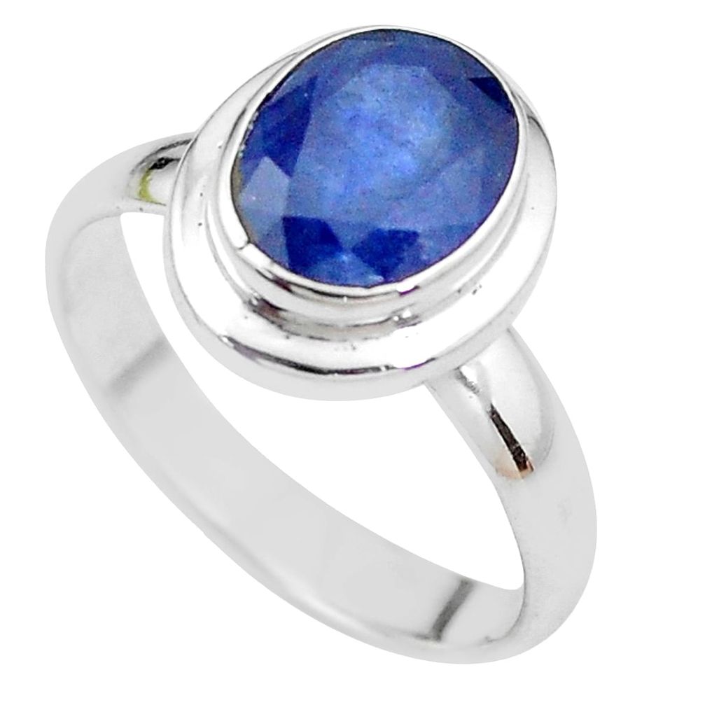 4.22cts NATURAL BLUE SAPPHIRE 925 SILVER SOLITAIRE RING JEWELRY SIZE 8 P21649