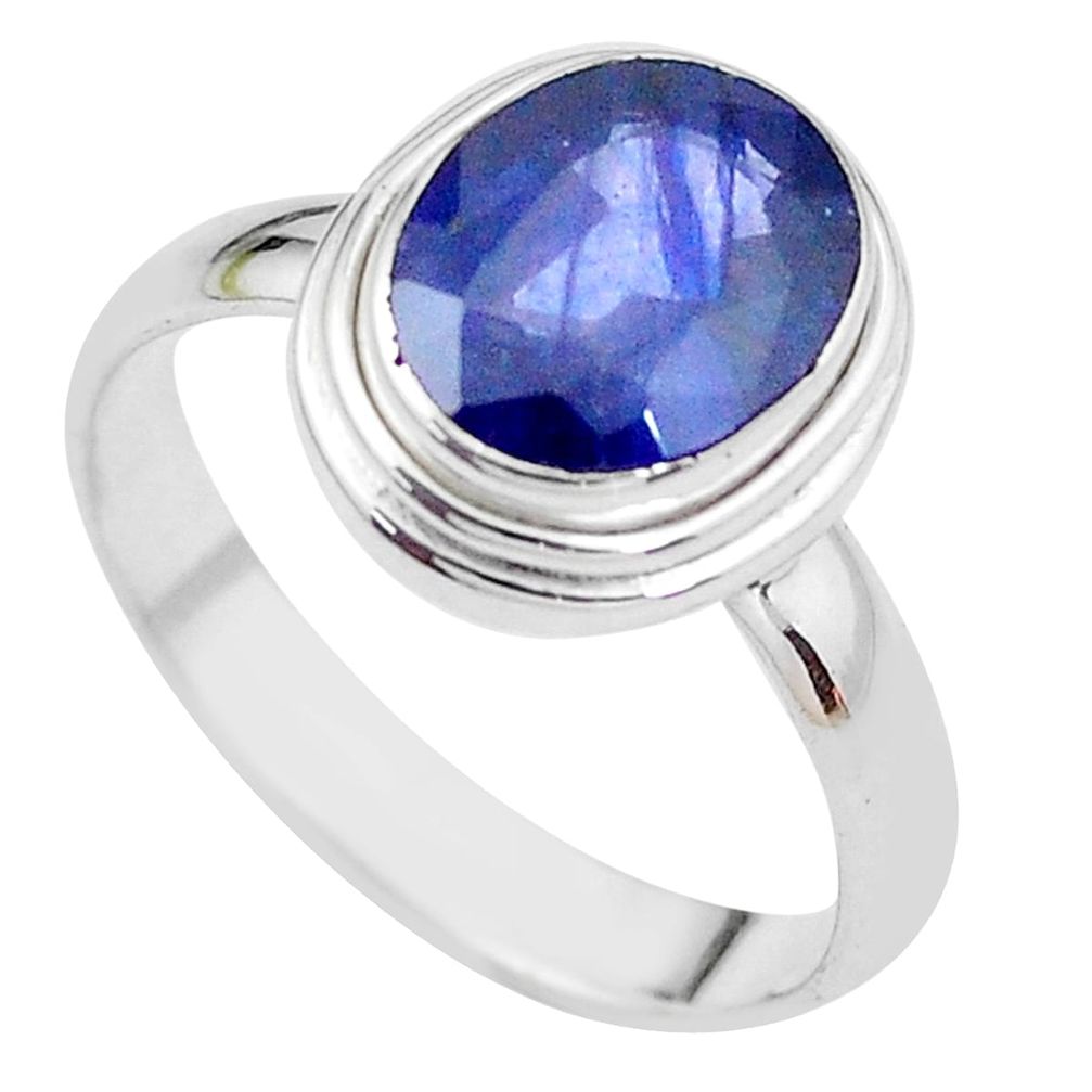 925 SILVER 4.40cts NATURAL BLUE SAPPHIRE SOLITAIRE RING JEWELRY SIZE 8 P21650