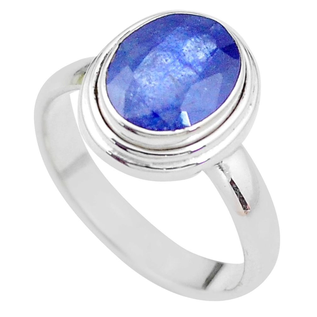 4.02cts NATURAL BLUE SAPPHIRE 925 SILVER SOLITAIRE RING JEWELRY SIZE 7 P21651