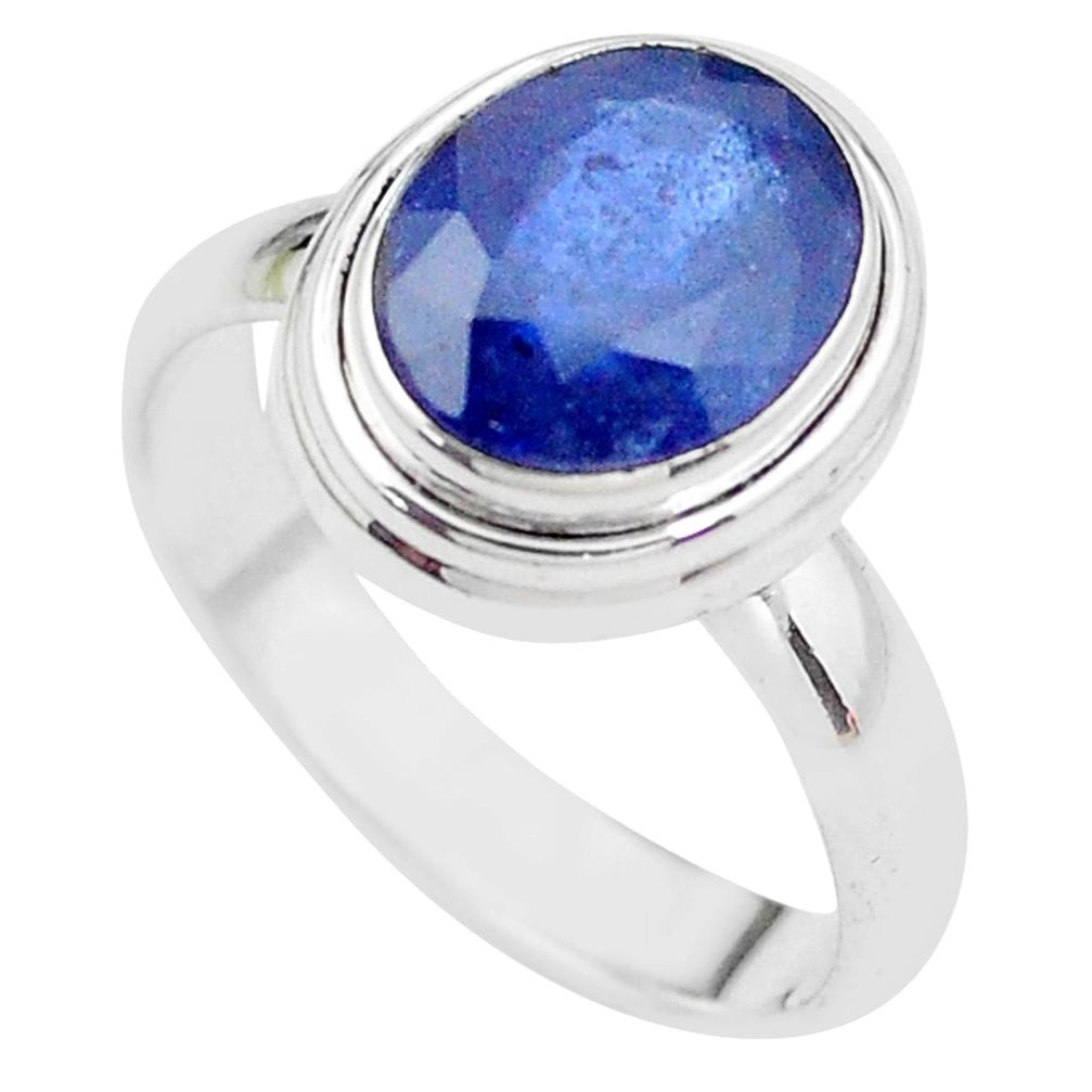 4.40cts NATURAL BLUE SAPPHIRE 925 SILVER SOLITAIRE RING JEWELRY SIZE 7 P21653