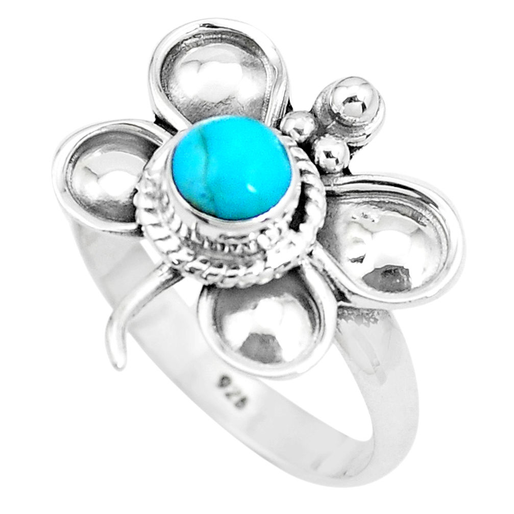 Blue arizona mohave turquoise 925 silver dragonfly solitaire ring size 8 p22022