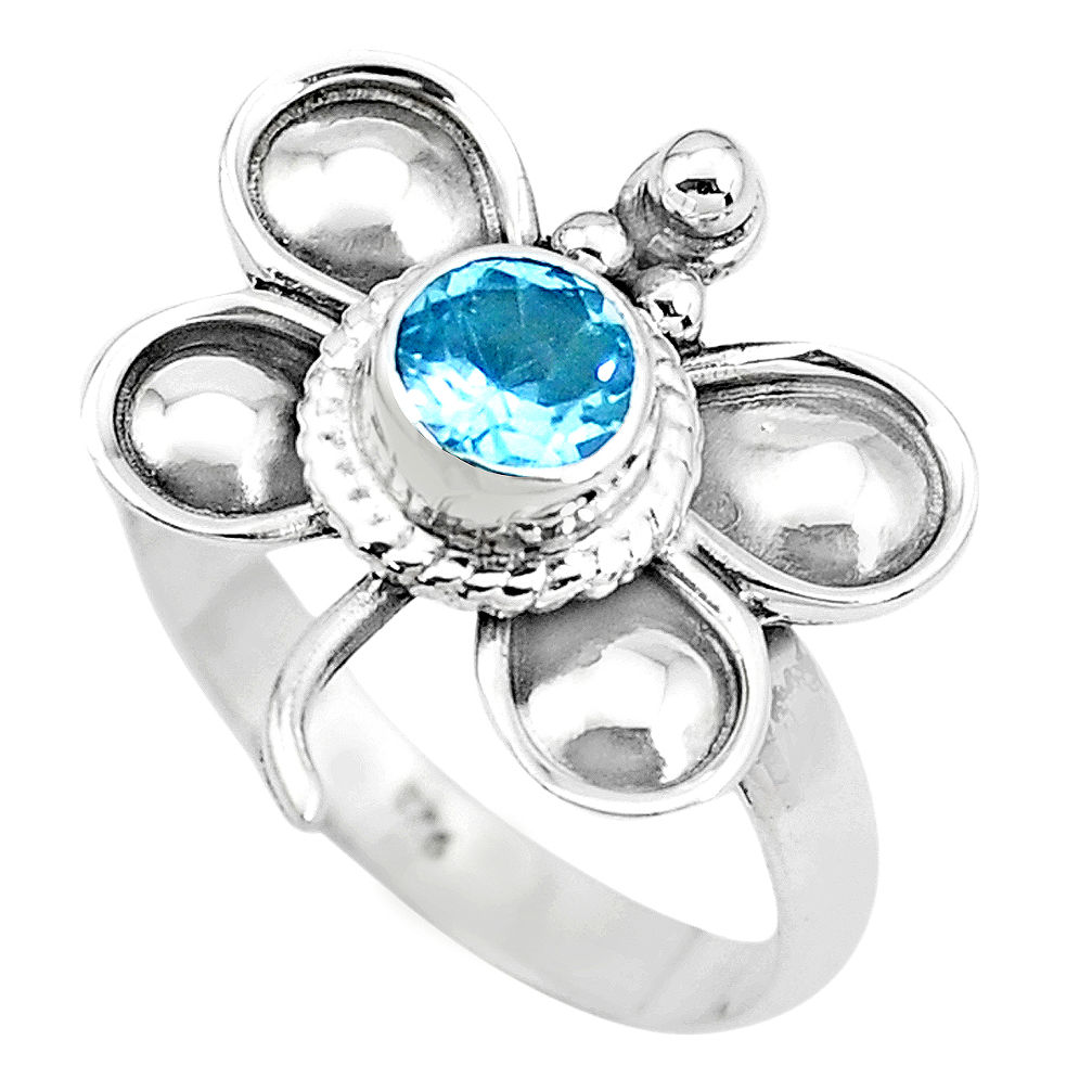 Natural blue topaz 925 sterling silver dragonfly solitaire ring size 9 p22023