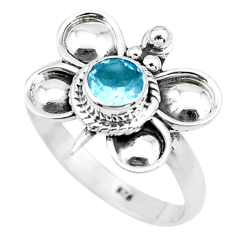 Natural blue topaz 925 sterling silver dragonfly solitaire ring size 7.5 p22024