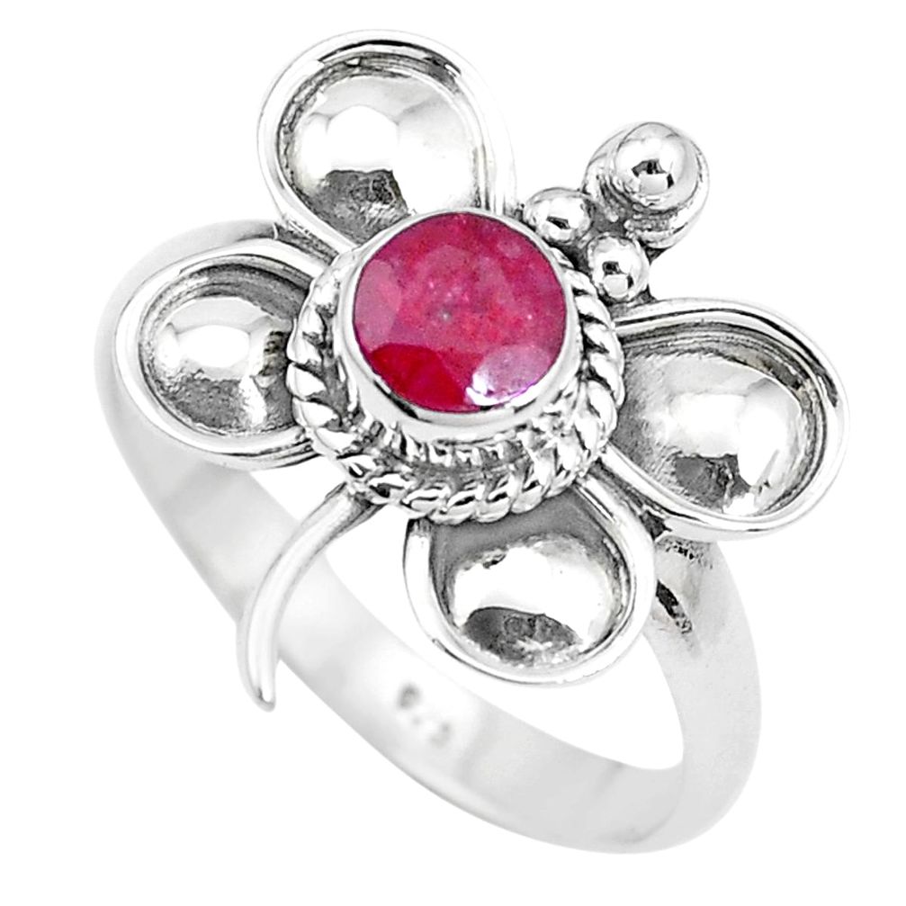 1.11cts natural red ruby 925 silver dragonfly solitaire ring size 8 p22028