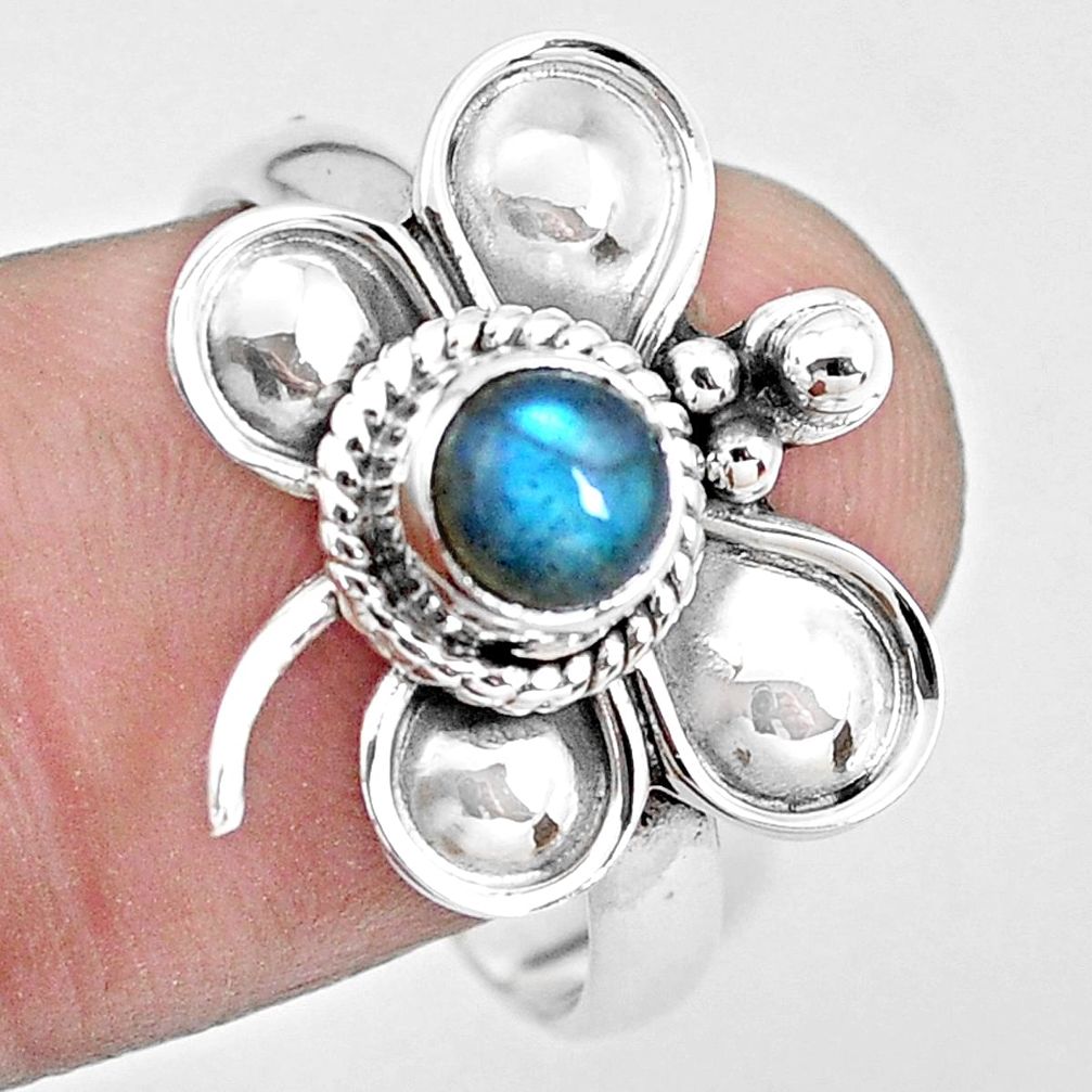 Natural blue labradorite 925 silver dragonfly solitaire ring size 9 p22033