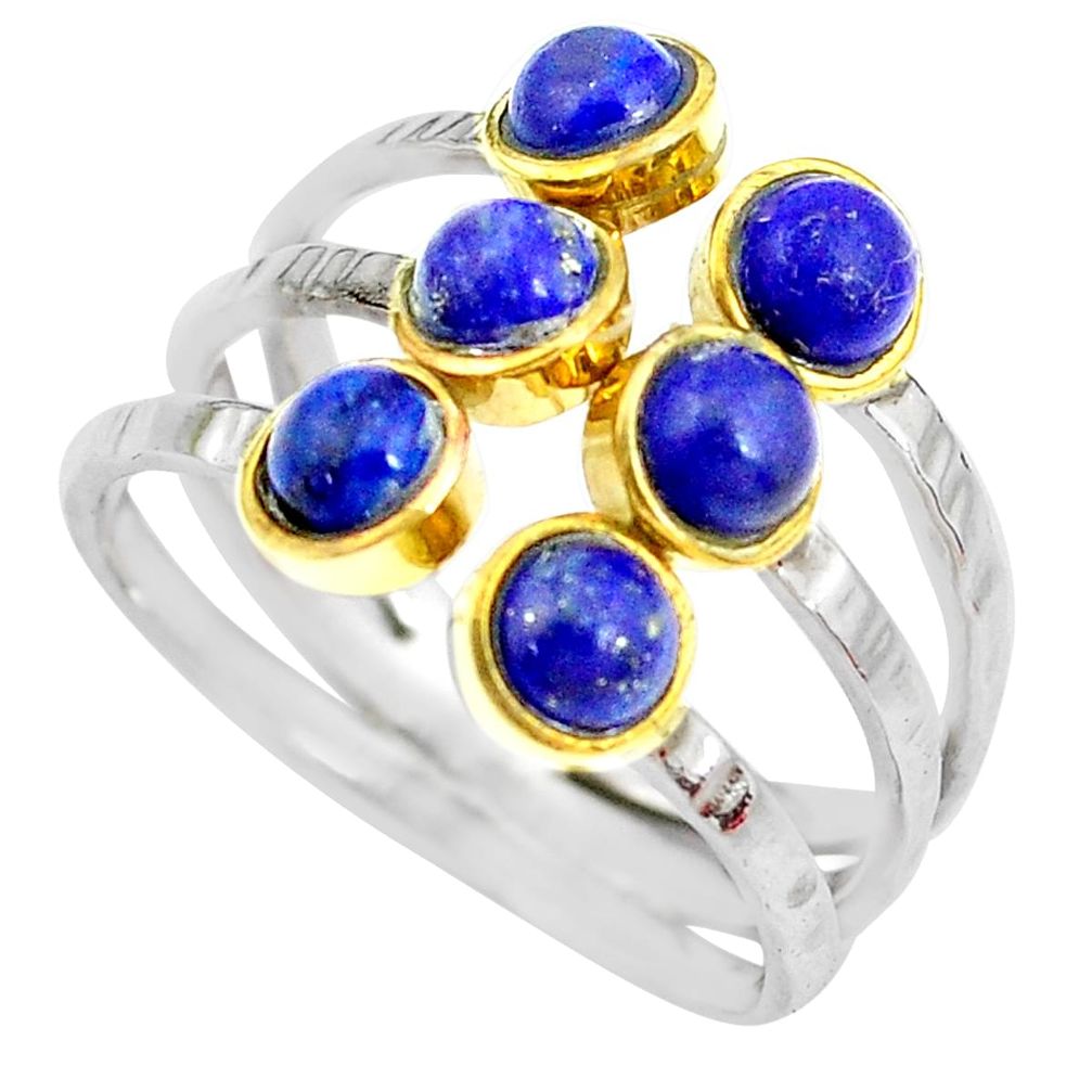 3.11cts natural lapis lazuli 925 silver two tone adjustable ring size 7.5 p22201