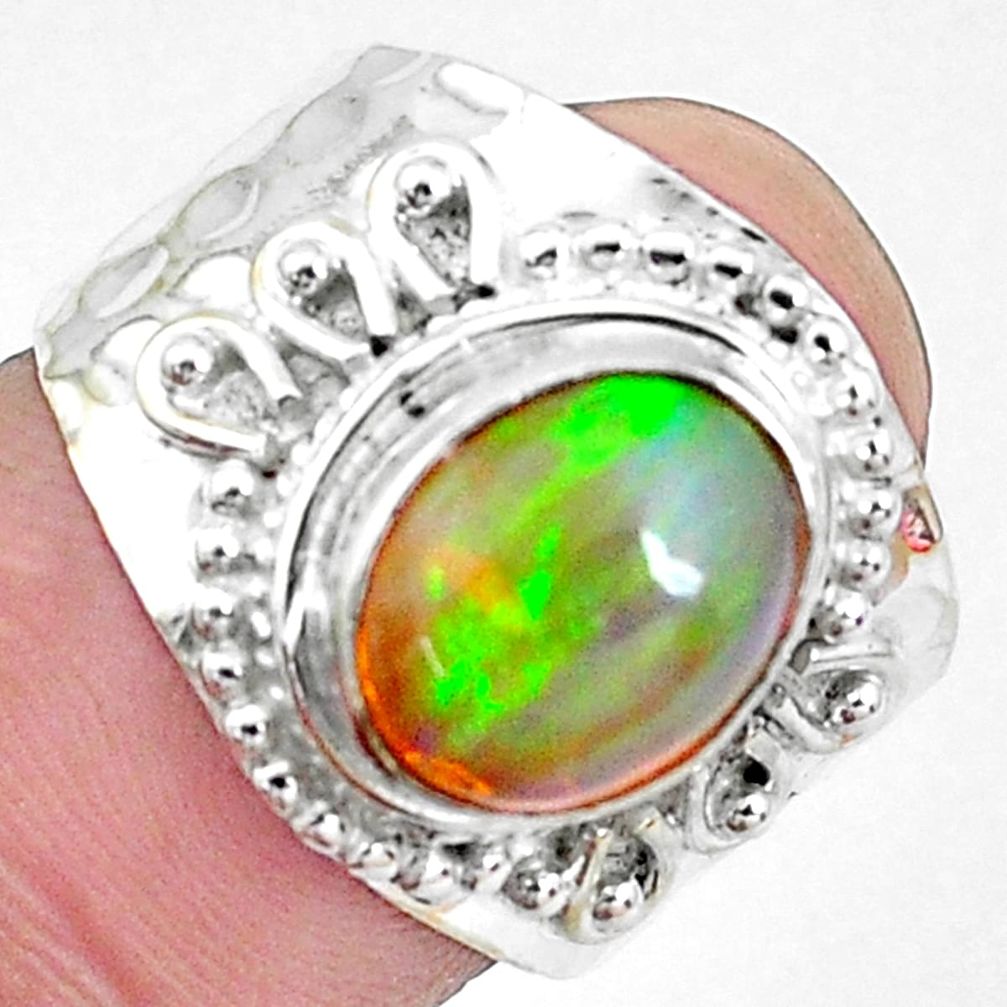 4.50cts natural ethiopian opal 925 sterling silver solitaire ring size 7 p22471