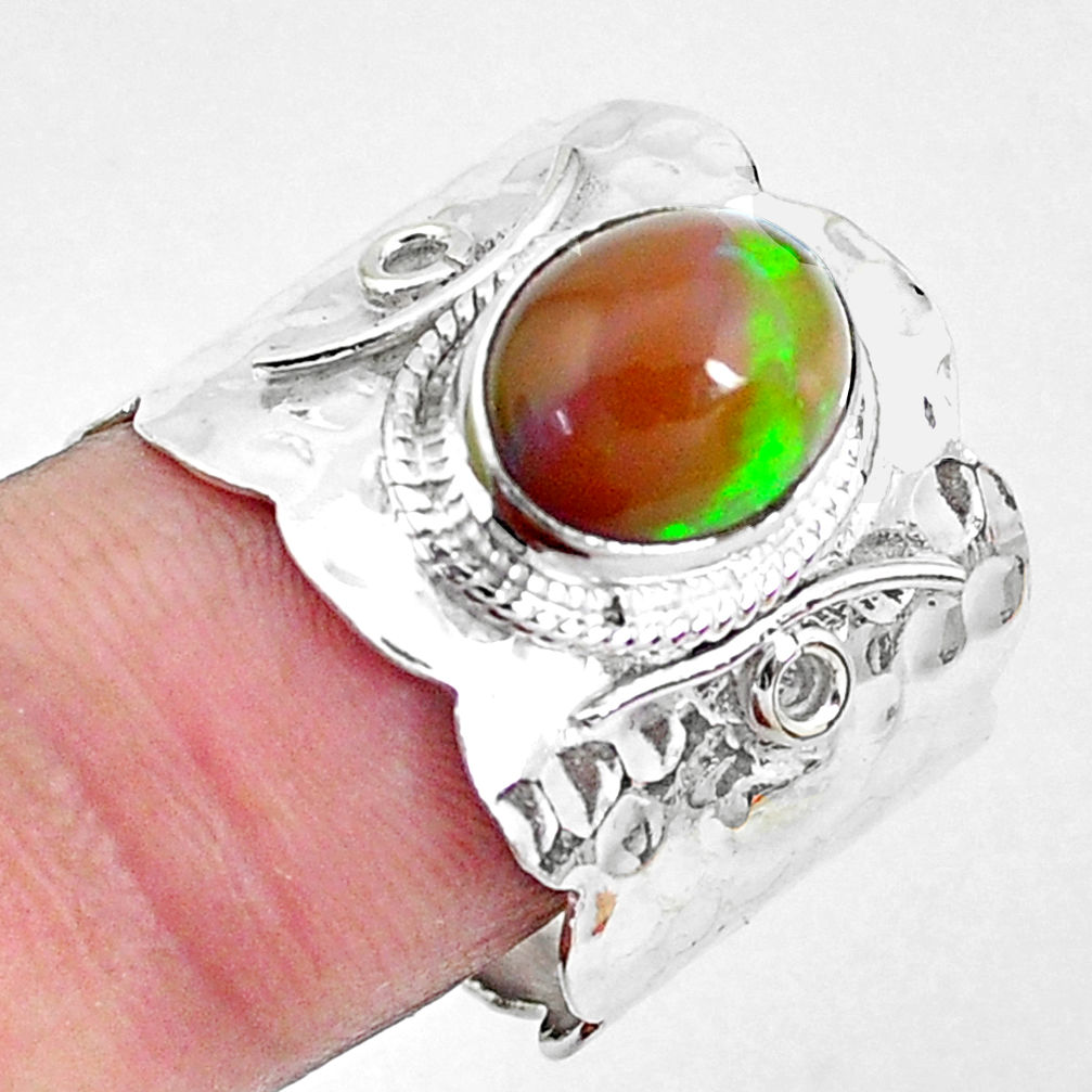 4.91cts natural ethiopian opal 925 silver solitaire ring size 8.5 p22478