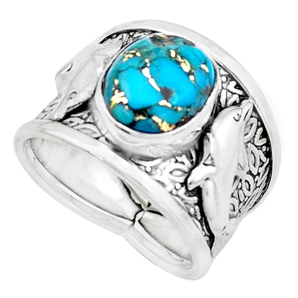 925 silver 5.32cts blue copper turquoise dolphin solitaire ring size 8 p22625