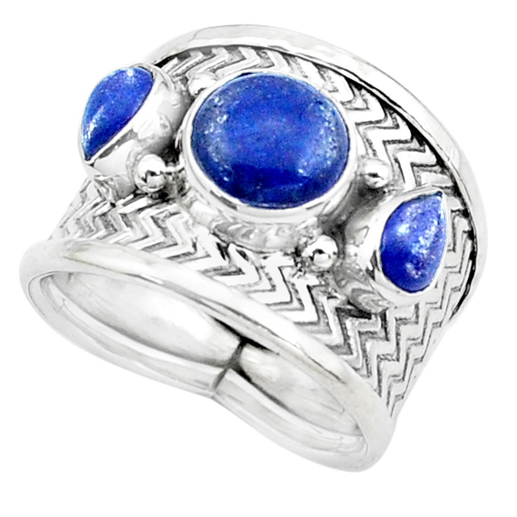 5.18cts natural blue lapis lazuli 925 sterling silver ring size 7.5 p22683