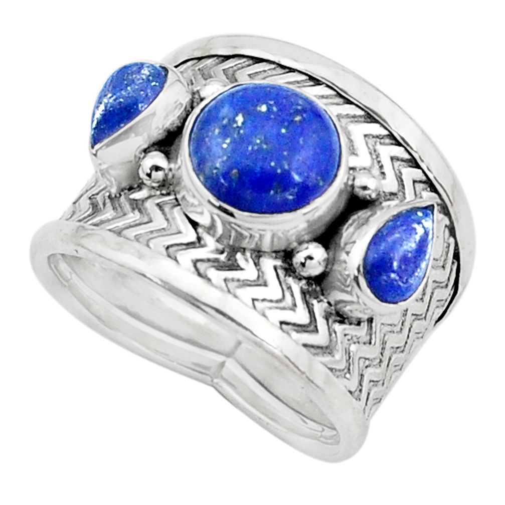 5.18cts natural blue lapis lazuli 925 sterling silver ring size 7.5 p22684