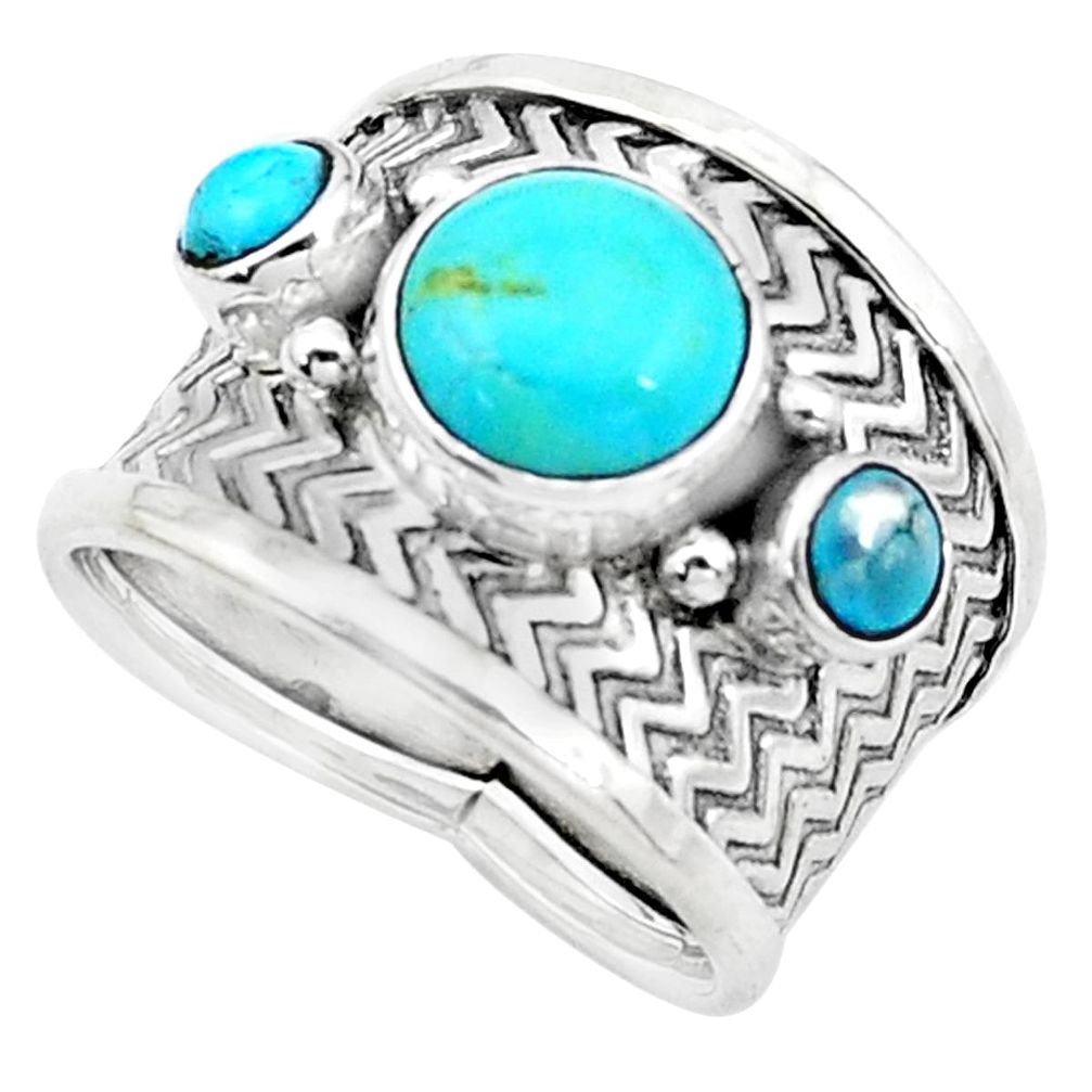 4.71cts blue arizona mohave turquoise 925 sterling silver ring size 6.5 p22691