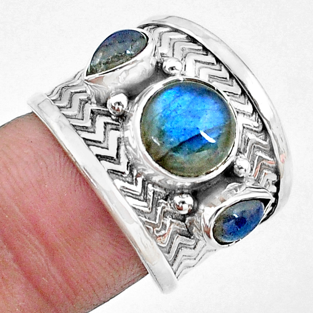 5.01cts natural blue labradorite 925 sterling silver ring size 6.5 p22699