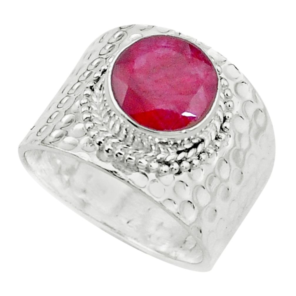 5.08cts natural red ruby 925 sterling silver solitaire ring size 8 p22707