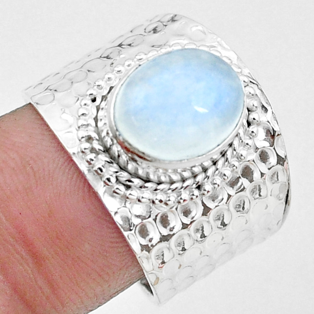 925 silver 4.24cts natural rainbow moonstone solitaire ring size 8 p22715