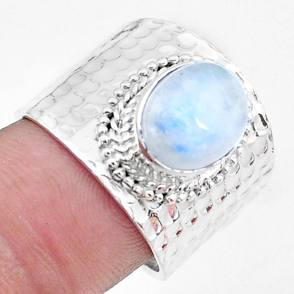 4.06cts natural rainbow moonstone 925 silver solitaire ring size 7 p22716