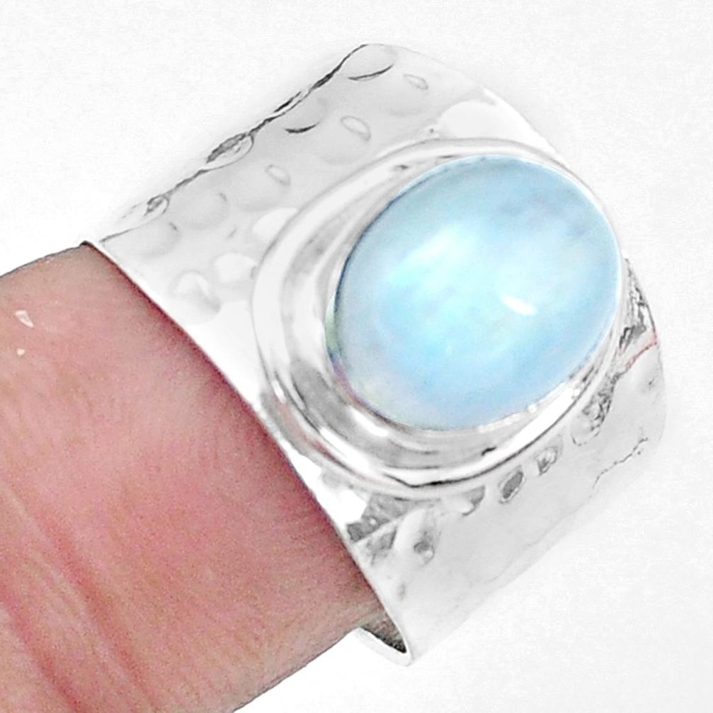 4.71cts natural rainbow moonstone 925 silver solitaire ring size 7.5 p22728