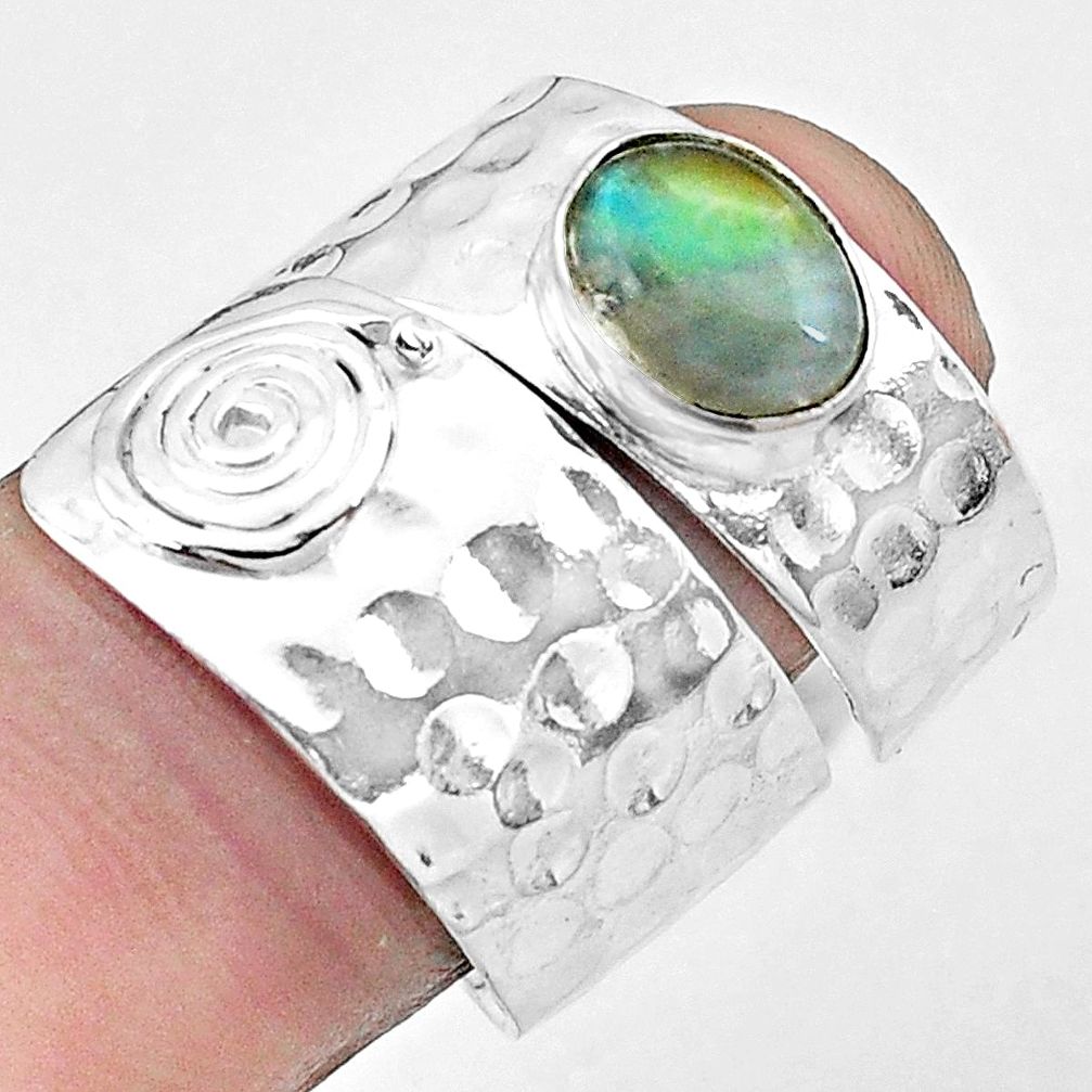 925 silver natural rainbow moonstone adjustable solitaire ring size 7.5 p22777