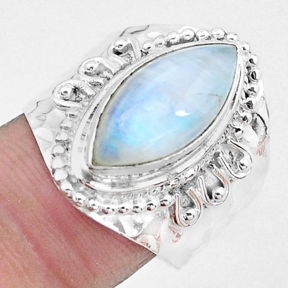 7.61cts natural rainbow moonstone 925 silver solitaire ring size 7.5 p22799