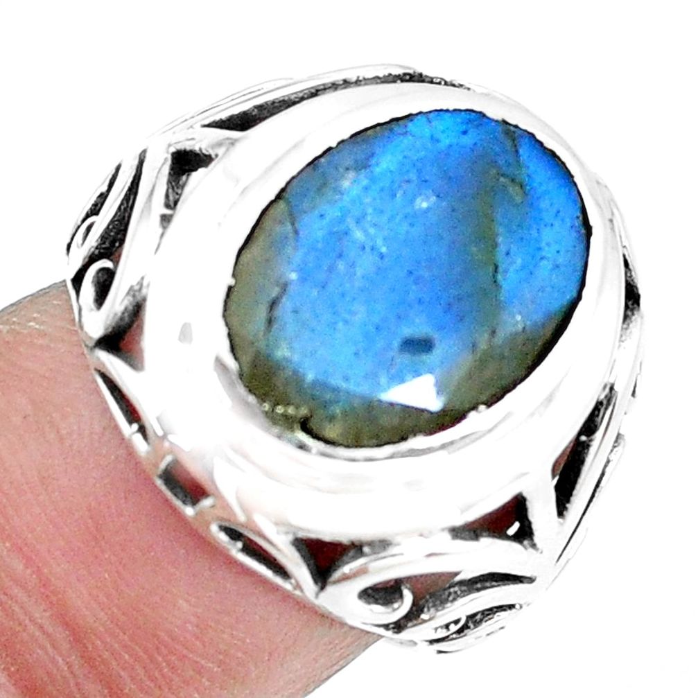 6.48cts natural blue labradorite 925 silver solitaire ring size 7.5 p23653