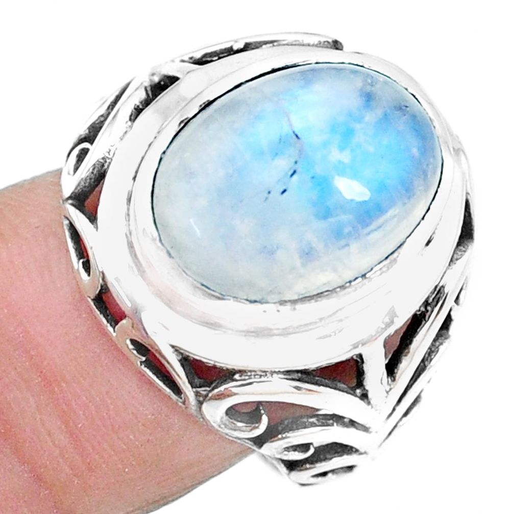 925 silver 7.16cts natural rainbow moonstone solitaire ring size 7 p23656