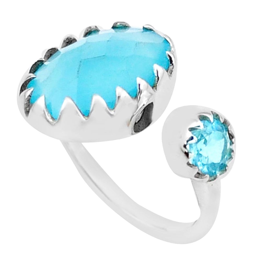 6.16cts natural aqua chalcedony topaz 925 silver adjustable ring size 5 p23708