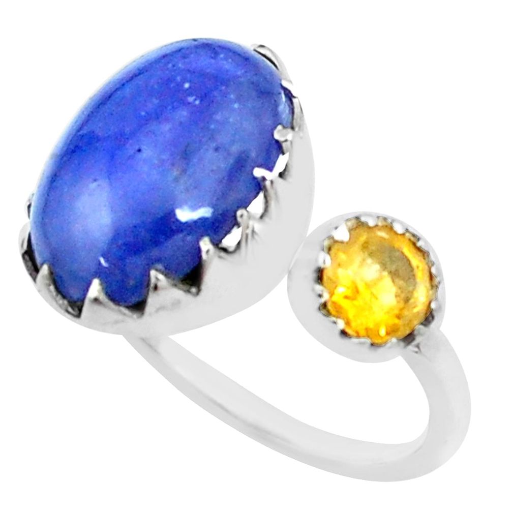 6.62cts natural blue kyanite citrine 925 silver adjustable ring size 7.5 p23711
