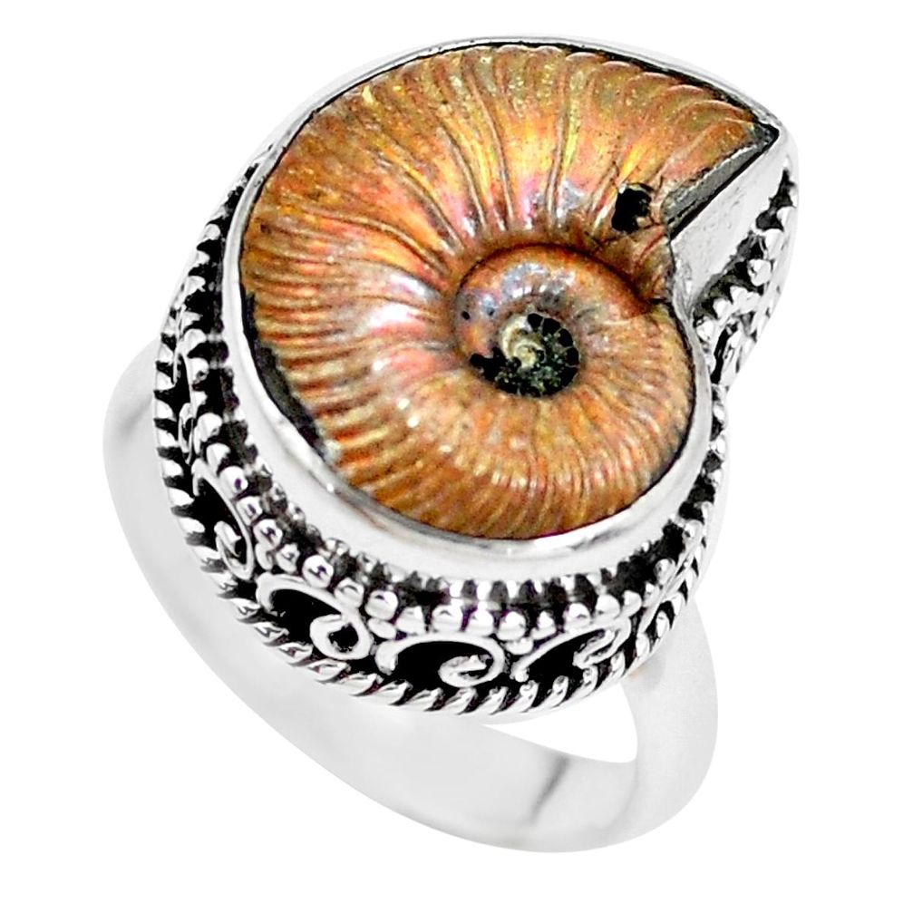 11.56cts natural russian jurassic opal ammonite 925 silver ring size 6.5 p24111
