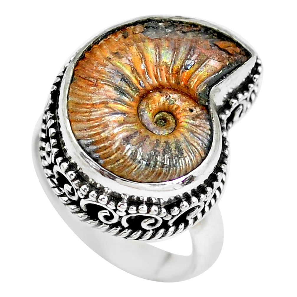 12.17cts natural russian jurassic opal ammonite 925 silver ring size 7 p24120