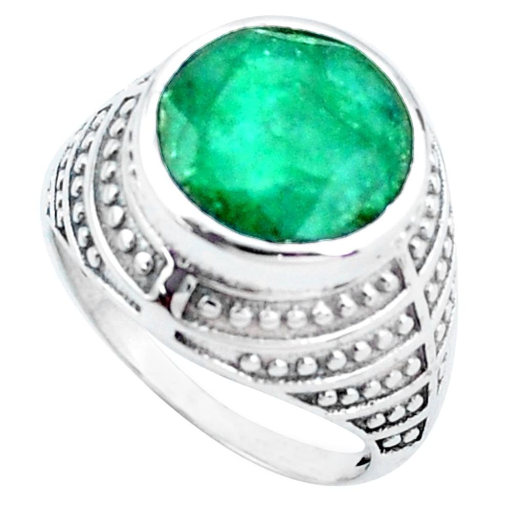 5.95cts natural green emerald 925 silver solitaire ring jewelry size 7.5 p24887