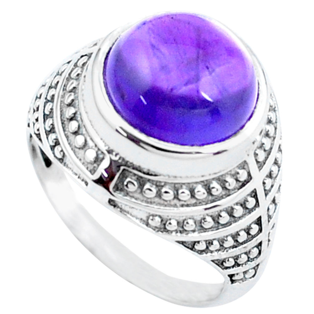 5.83cts natural purple amethyst 925 silver solitaire ring jewelry size 8 p24893