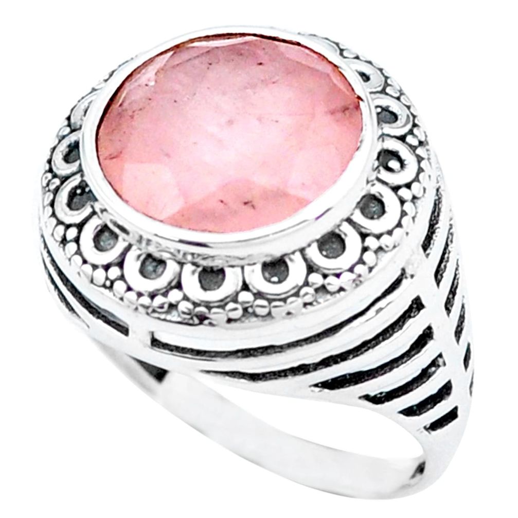 5.75cts natural pink rose quartz 925 silver solitaire ring size 8.5 p24909