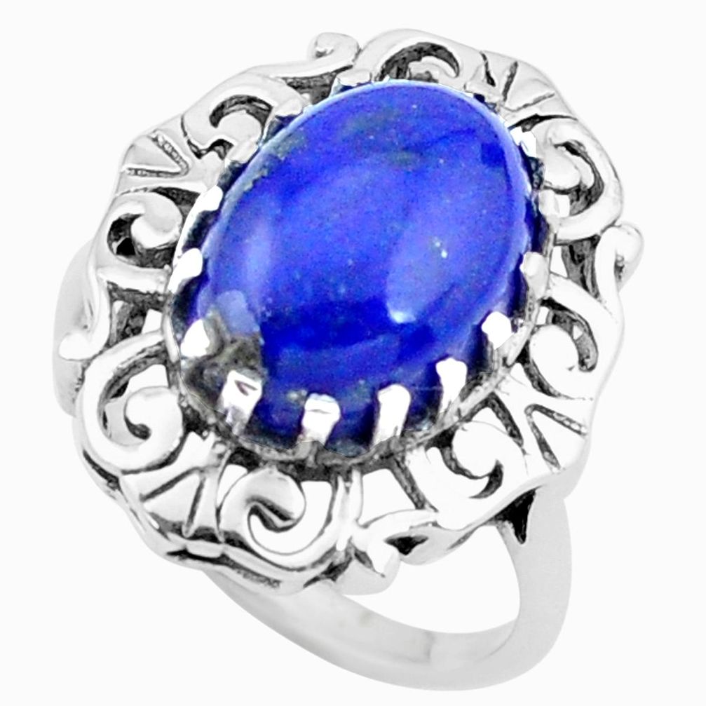 7.07cts natural blue lapis lazuli 925 silver solitaire ring size 9 p24921