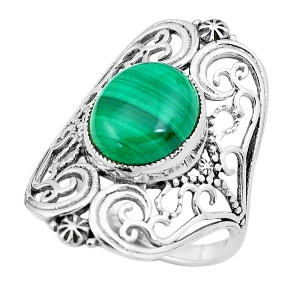 5.23cts natural green malachite 925 silver solitaire ring size 8.5 p24982