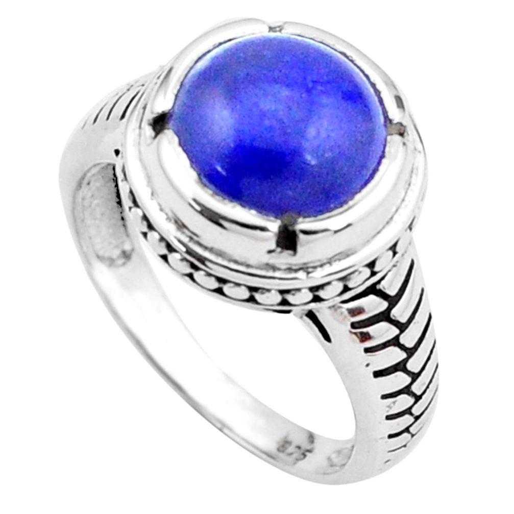 5.34cts natural blue lapis lazuli 925 silver solitaire ring size 7.5 p25023