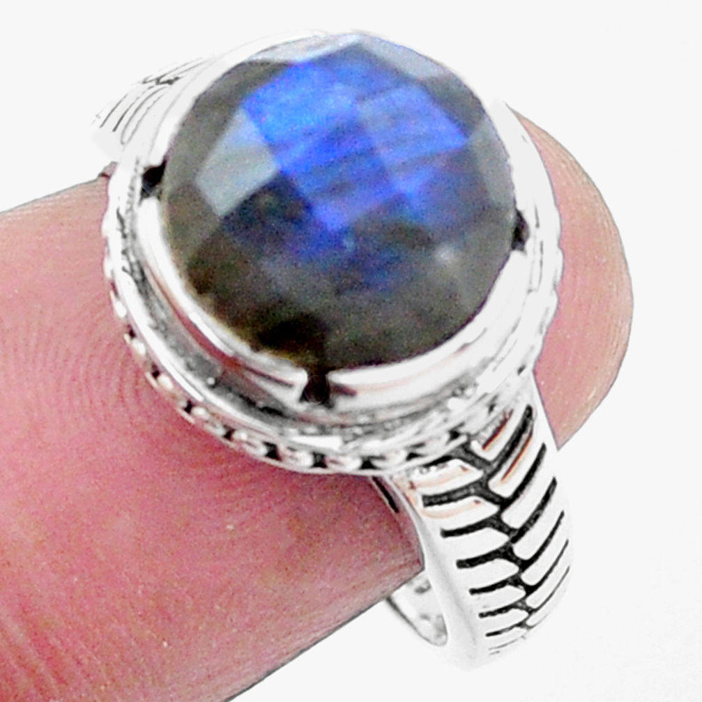 5.75cts natural blue labradorite 925 silver solitaire ring jewelry size 8 p25037