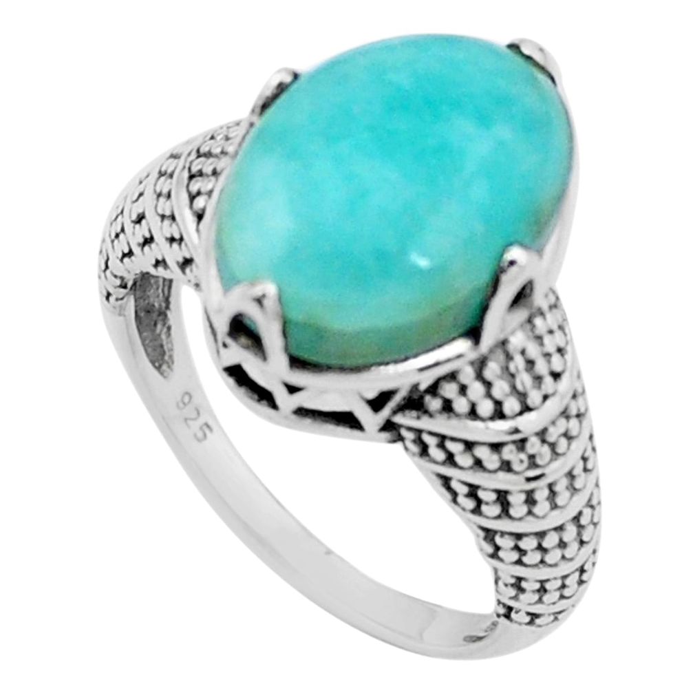 6.53cts natural green peruvian amazonite 925 silver solitaire ring size 7 p25063