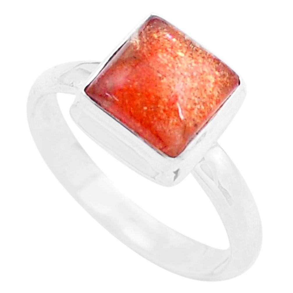 Natural orange sunstone (hematite feldspar) 925 silver ring size 8.5 p25408