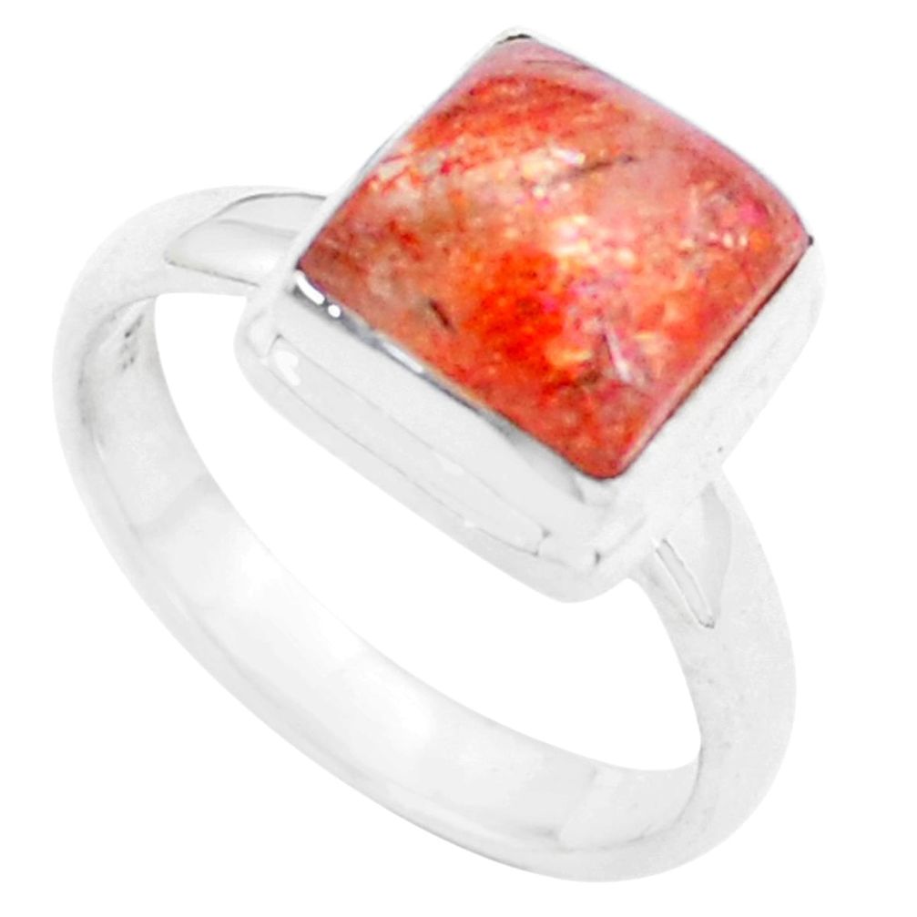 3.51cts natural orange sunstone (hematite feldspar) silver ring size 6 p25417