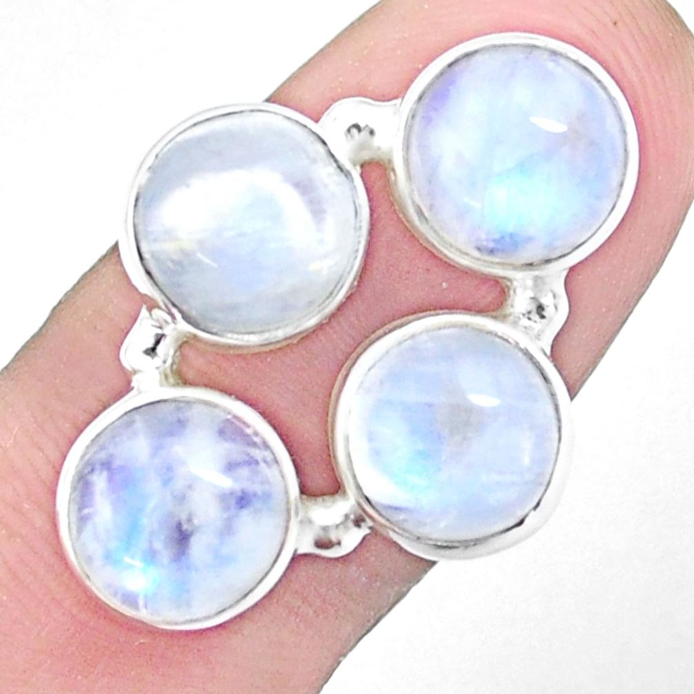 925 silver 14.21cts natural rainbow moonstone round shape ring size 7.5 p25805