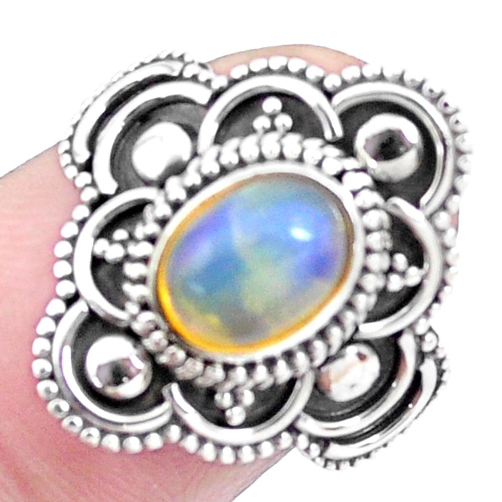 2.00cts natural ethiopian opal 925 silver solitaire ring jewelry size 7.5 p25871