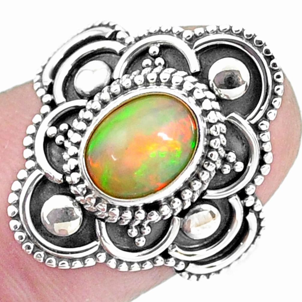 1.88cts natural ethiopian opal 925 silver solitaire ring size 8.5 p25881