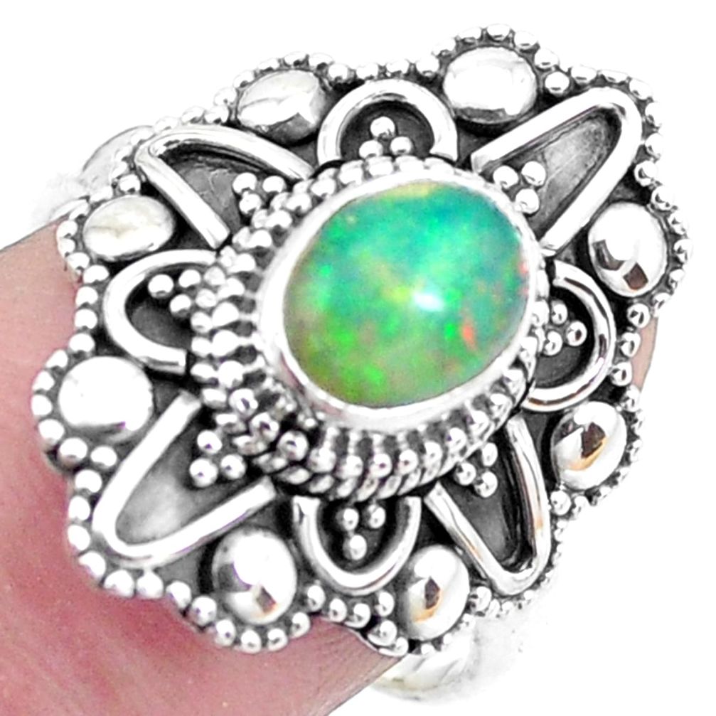 1.78cts natural ethiopian opal 925 sterling silver solitaire ring size 8 p25891