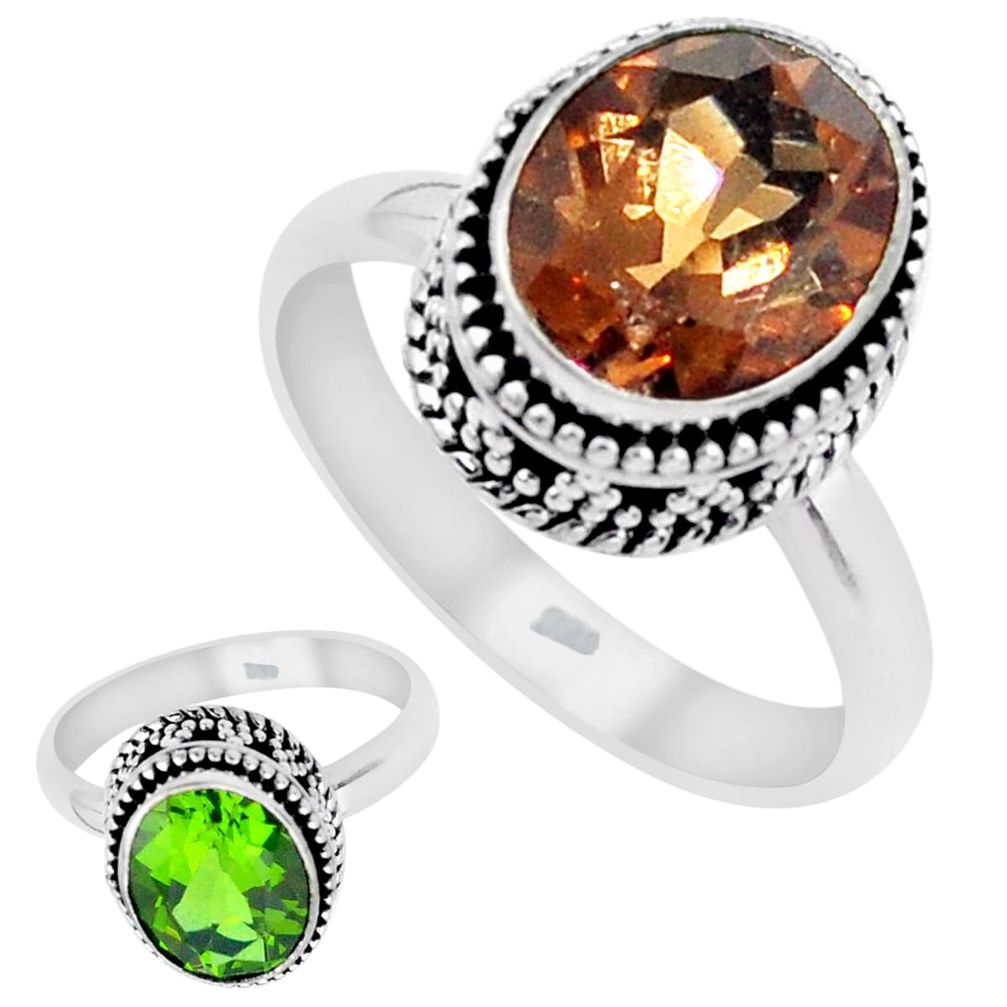 5.31cts green alexandrite (lab) 925 silver solitaire ring size 8.5 p25901