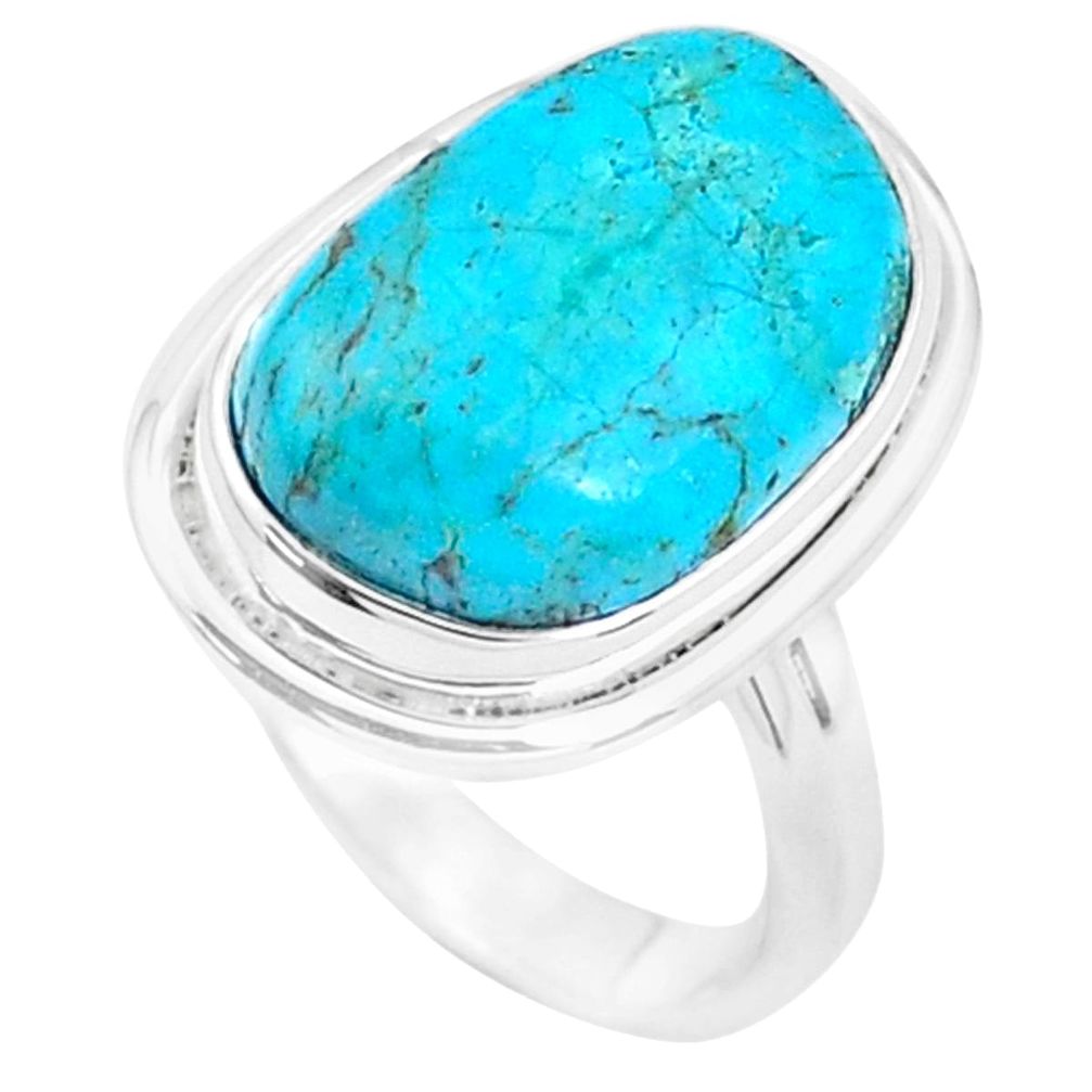 6.84cts blue arizona mohave turquoise 925 silver solitaire ring size 6.5 p25941