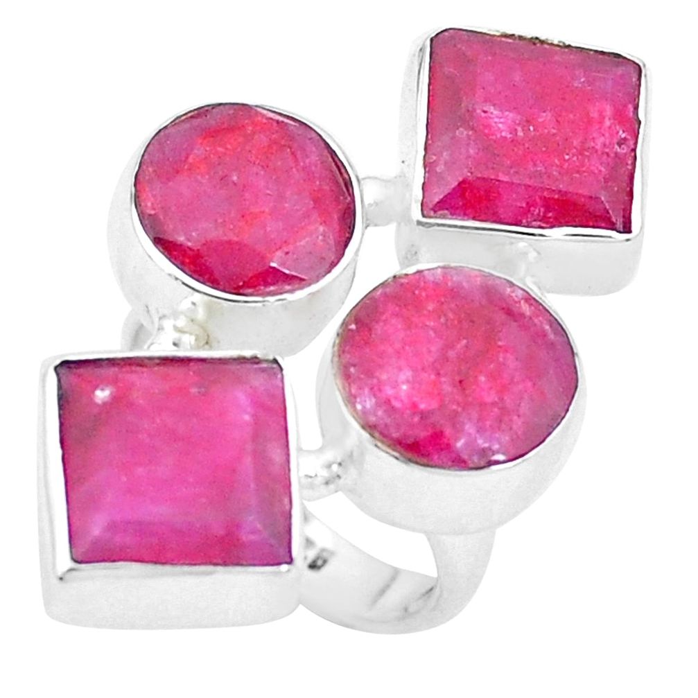 925 sterling silver 15.15cts natural red ruby square ring jewelry size 6 p26083