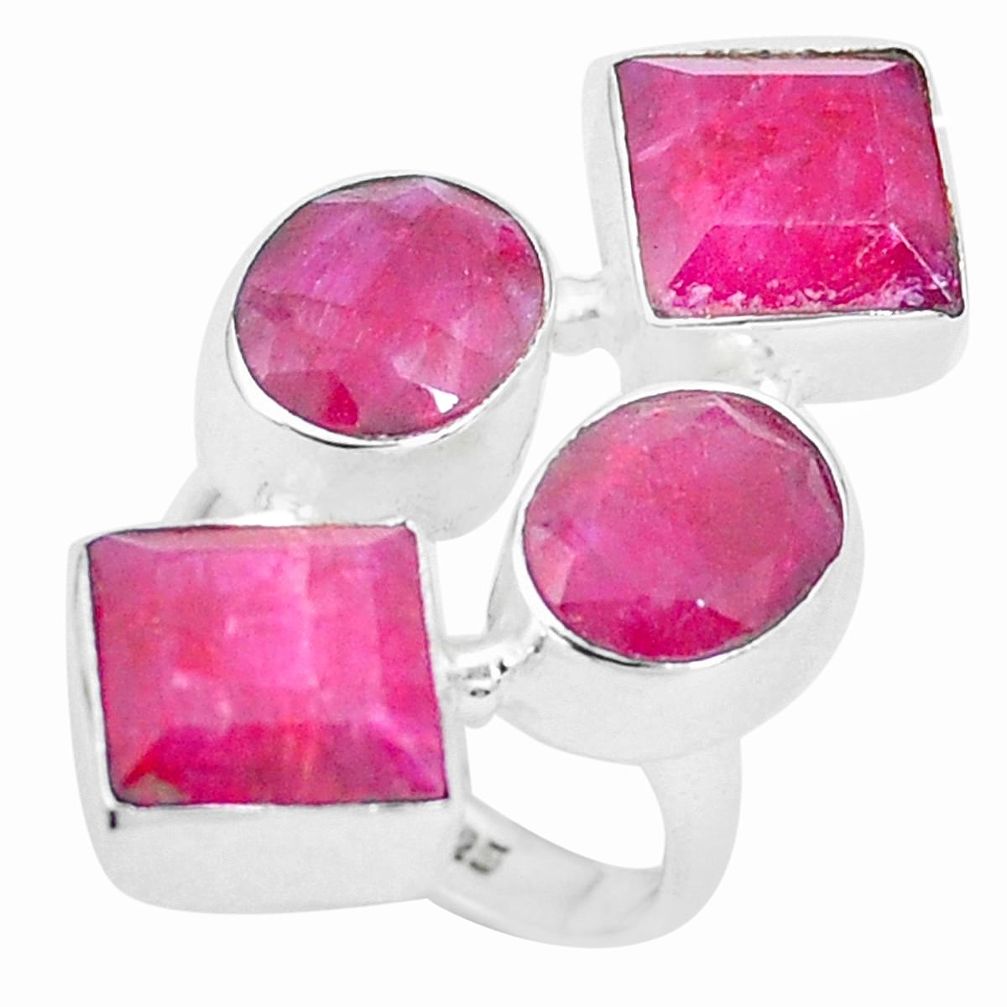 925 sterling silver 15.82cts natural red ruby square ring jewelry size 7 p26086