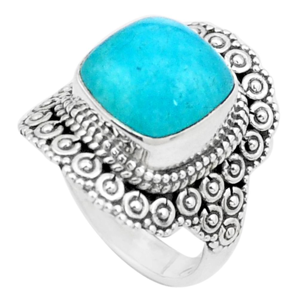 5.52cts natural green peruvian amazonite 925 silver solitaire ring size 5 p26291