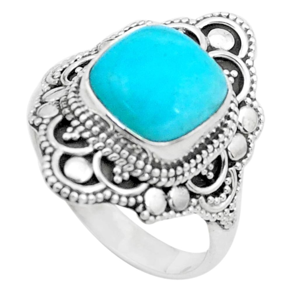 925 silver 5.75cts natural green peruvian amazonite solitaire ring size 9 p26294